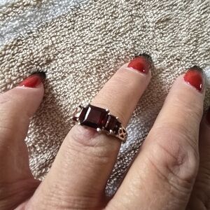 Sterling Silver Garnet Ring - Deep Red Gemstone